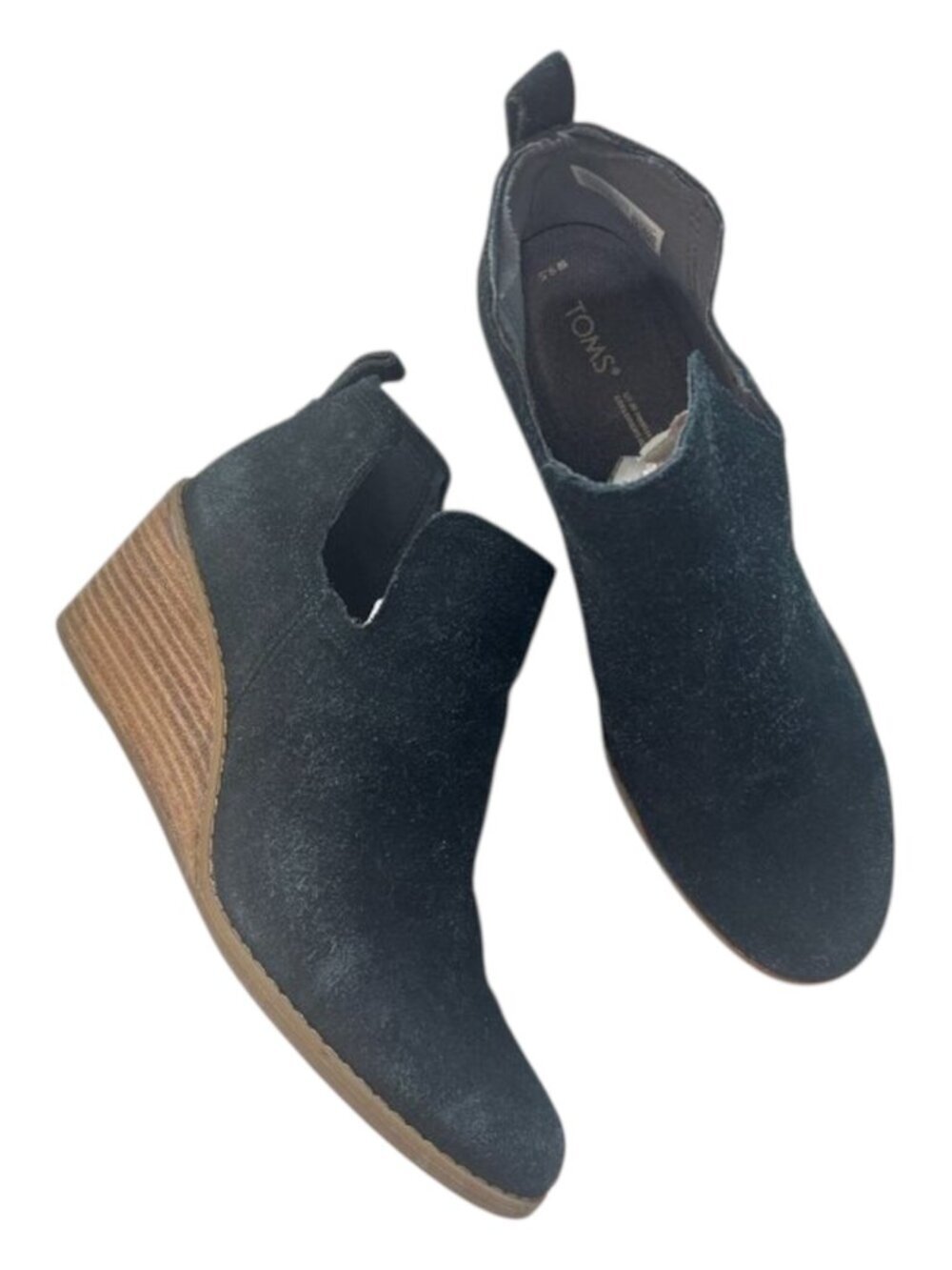 Toms Kallie Wedge Bootie Women's Size 9.5 Black Brown Slip Ons Suede Boots